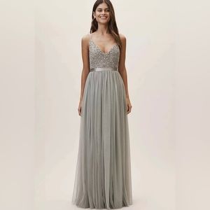 BHLDN Avery Sequin Sleeveless Tulle Skirt Floor Length Gown Dress‎ Gray Size 22
